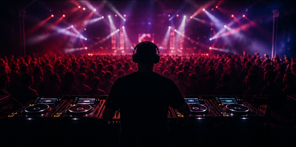 DJ выступает перед публикой на мероприятии